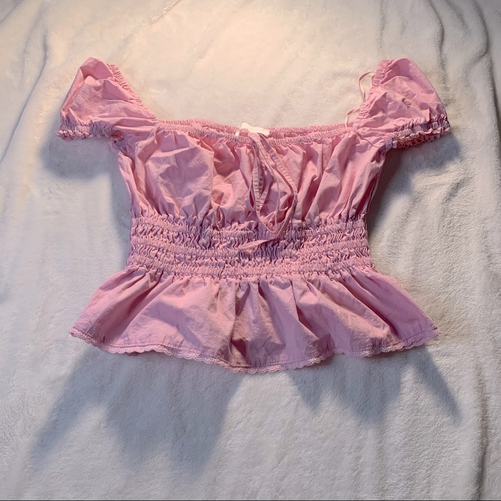 Pink ruched elastic waist Top